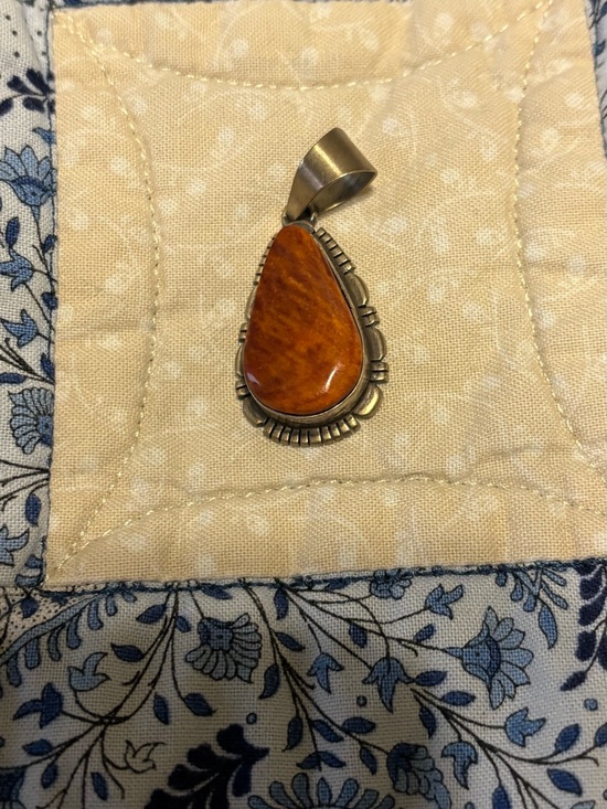 Jewelry - Sterling Silver Orange Stone Teardrop Pendant
